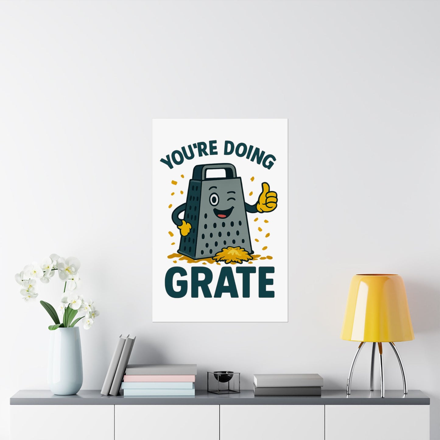 Poster - 'You're Doing Grate' Funny Decor Gift for Chef Kitchen Decoration Inspirational Saying for Cheese Lovers