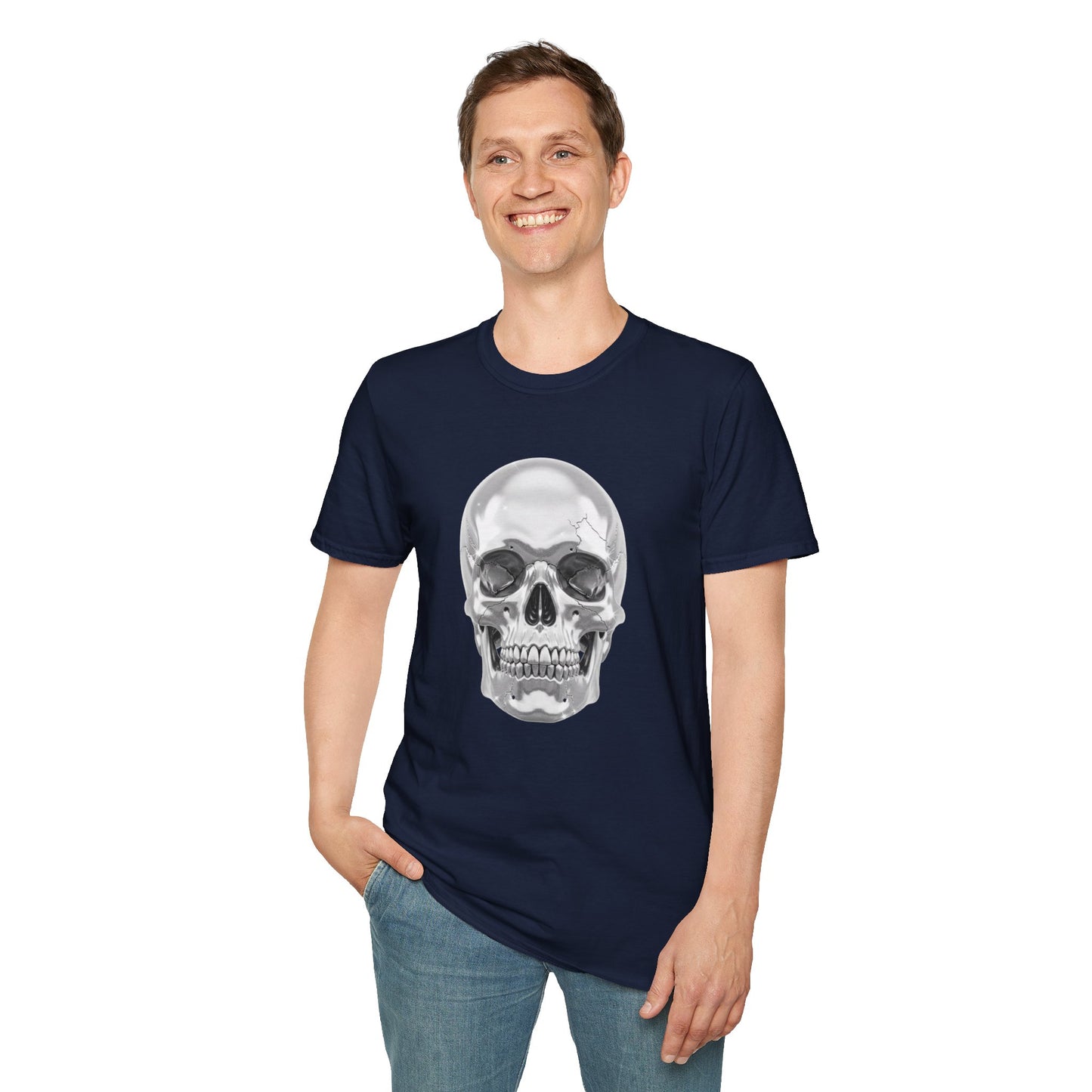 Chrome Skull Graphic Tee - Edgy Metallic Skull Shirt - Retro Rock Vibe, Dark Aesthetic, Unisex Cool Gift - Trendy Fashion Statement Top