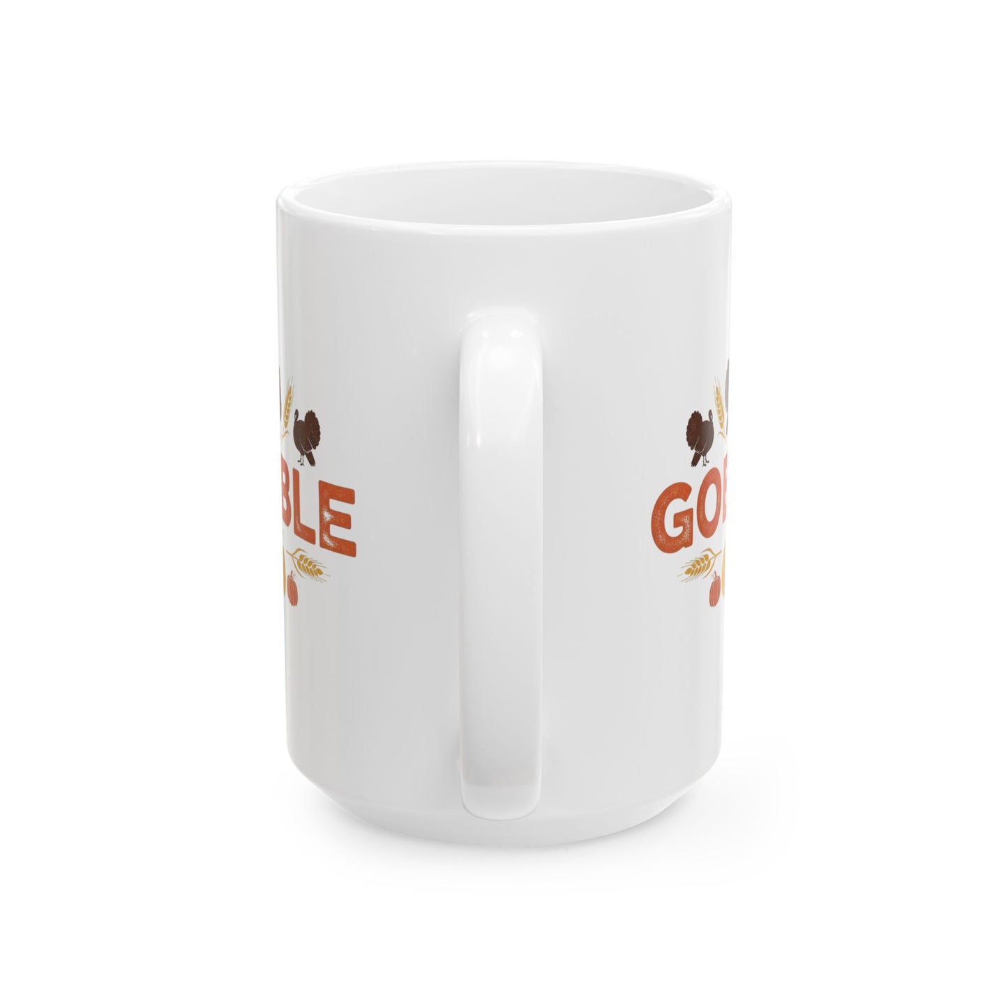 Gobble Thanksgiving Mug, Fall Turkey Coffee Cup With Pumpkins And Harvest Design, Festive Autumn Ceramic Mug For Holiday Decor And Gifts