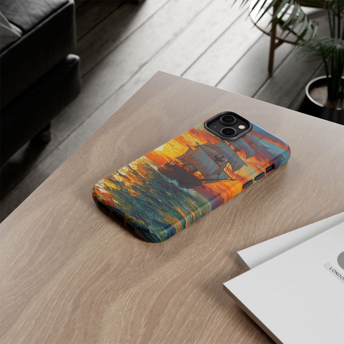 iPhone Case - Ship Sailing at Sunset Design