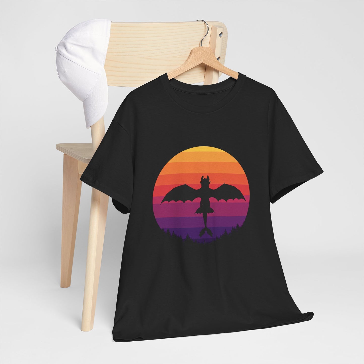 Night Dragon Sunset T-Shirt | Retro Dragon Silhouette Tee | Fantasy Dragon Shirt | Unisex Graphic Tee | Gift for Dragon Lovers