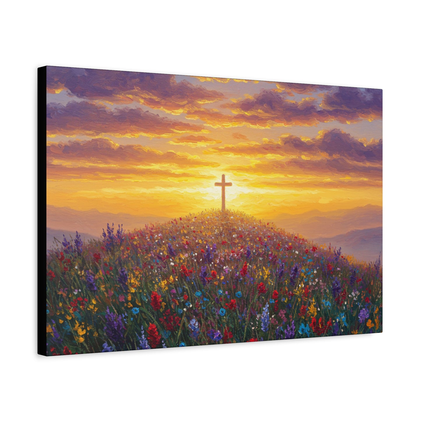 Canvas Artwork Cross on Hill Christian Painting in style of Monet Spiritual Decor Faith Painting Religious Gift