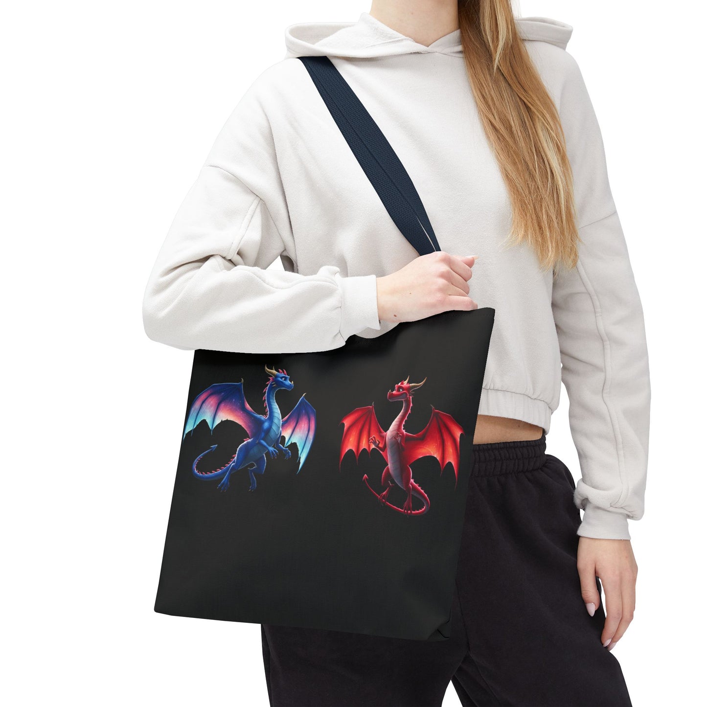 Double-Sided Fantasy Dragon Tote Bag - Cute Green & Blue-Red Dragons, Eco Canvas Book Lover Gift, Reusable Shopping Tote