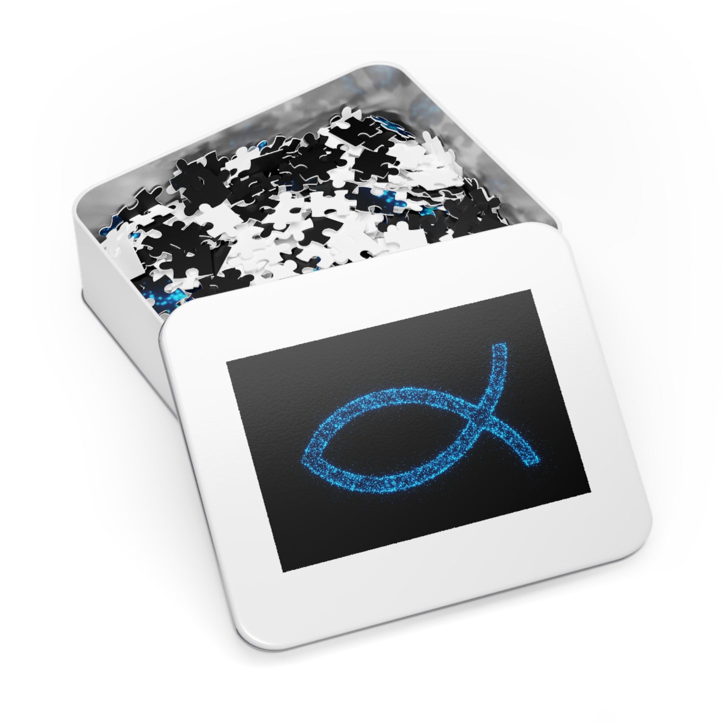 Glowing Fish Symbol Jigsaw Puzzle with Tin – Perfect Gift for Puzzle Lovers and Religious Celebrations