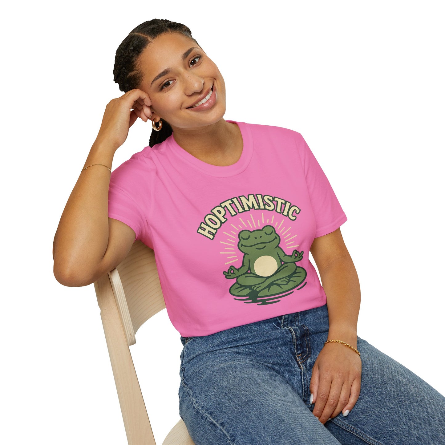 HOPTIMISTIC Relaxed Zen Frog T-Shirt • Cute Animal Graphic Tee • Mindful Yoga Frog Humor • Unisex Gift • Nature Lover Shirt