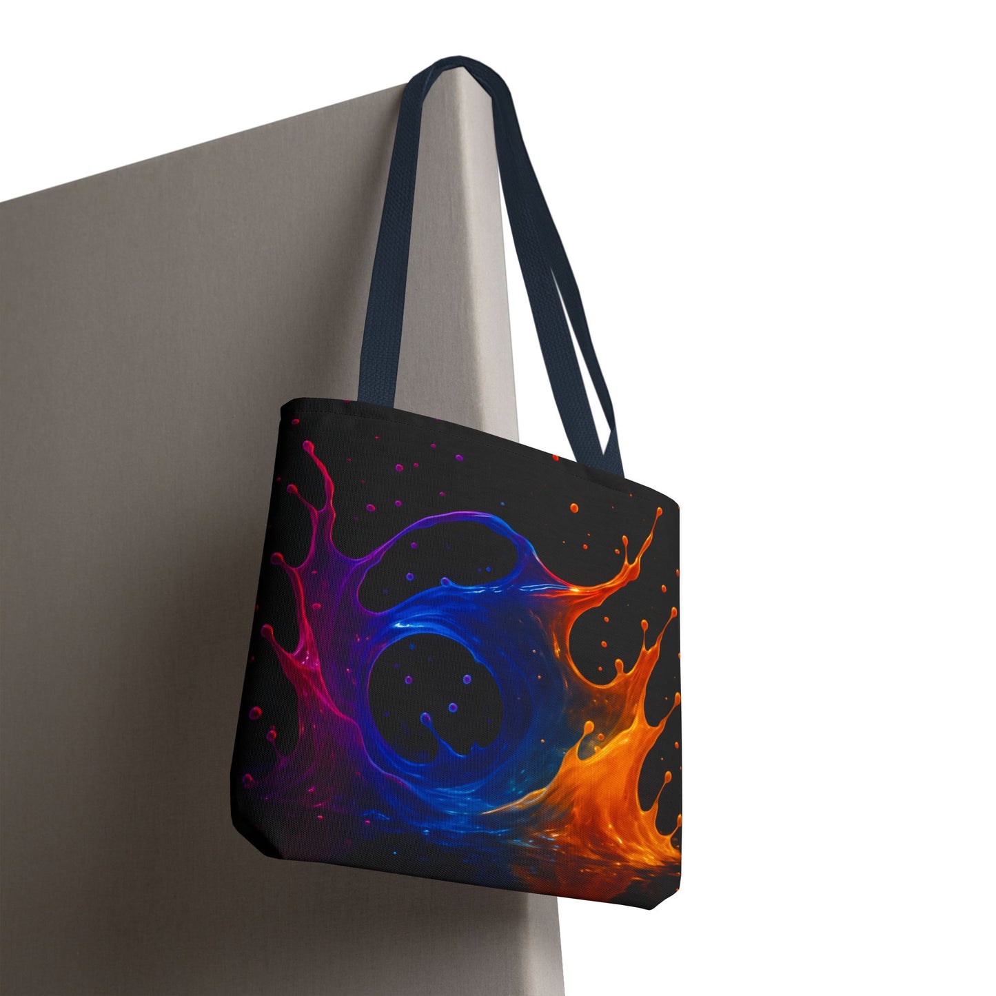 Elemental Fusion Tote Bag, Fire And Water Abstract Art Design, Vibrant Blue And Orange Splash Reusable Tote For Artists, Travel, And Everyday Use