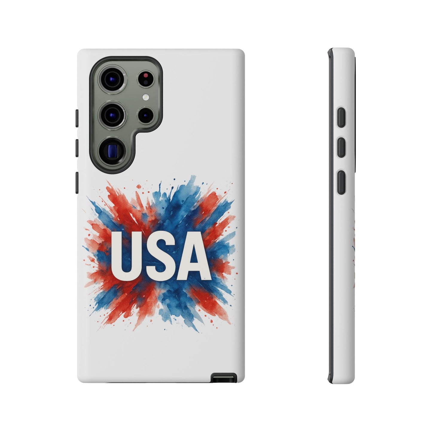 USA Splash Samsung Case - Patriotic Red White Blue Tough Cover, Dual-Layer Protection, 4th of July amd Veteran Gift for Galaxy