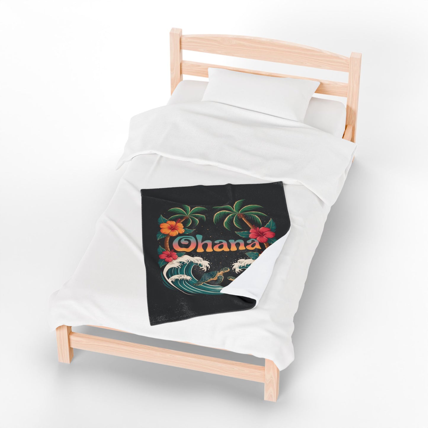 Ohana Hawaiian Turtle Blanket - Tropical Beach Throw with Palm Trees & Hibiscus - Cozy Coastal Decor Gift - Soft Summer Bed Blanket