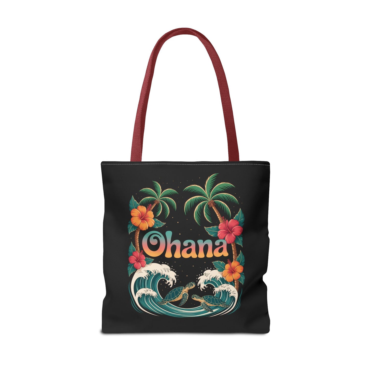 Ohana Tote Bag – Hawaiian Beach Tote with Sea Turtles & Palm Trees – Floral Tropical Reusable Bag, Summer Gift, Aesthetic Travel Purse