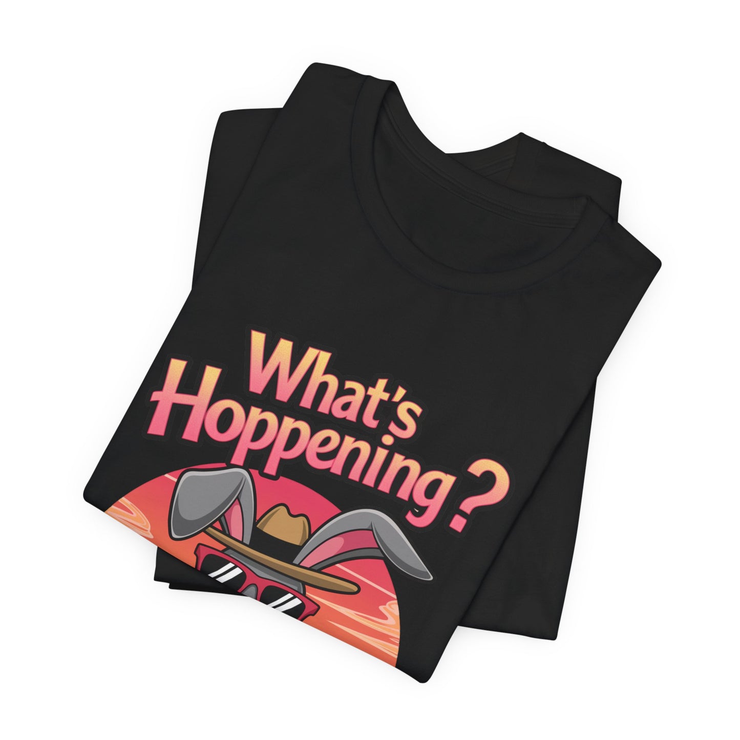 What’s Hoppening Funny Bunny Shirt – Cute Rabbit Pun T-Shirt – Sunset Graphic Tee for Animal Lovers, Easter, and Pun Enthusiasts