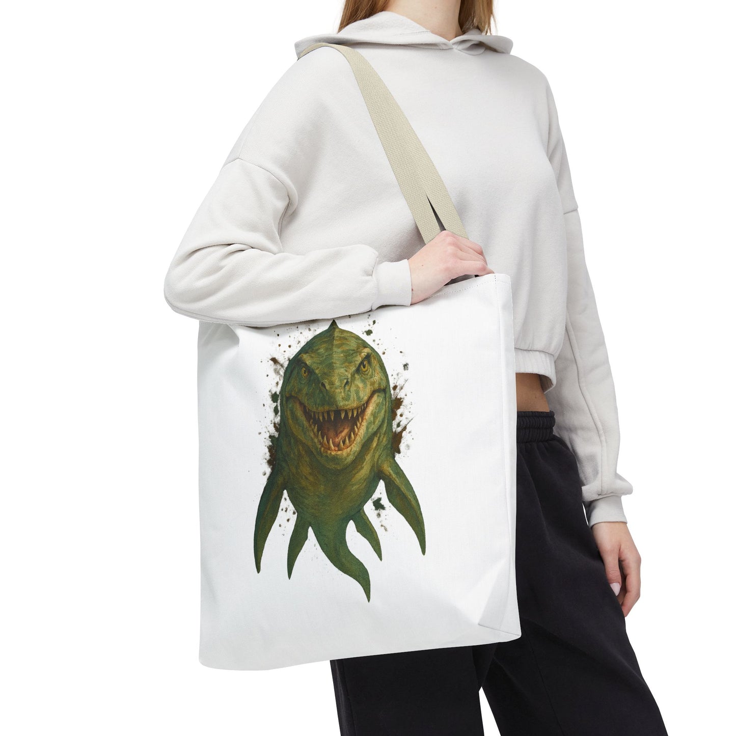 Watercolor Mosasaurus Tote Bag - Prehistoric Sea Monster Art, Dinosaur Ocean Reptile Gift, Eco Canvas Bag for Dino and Marine Fans