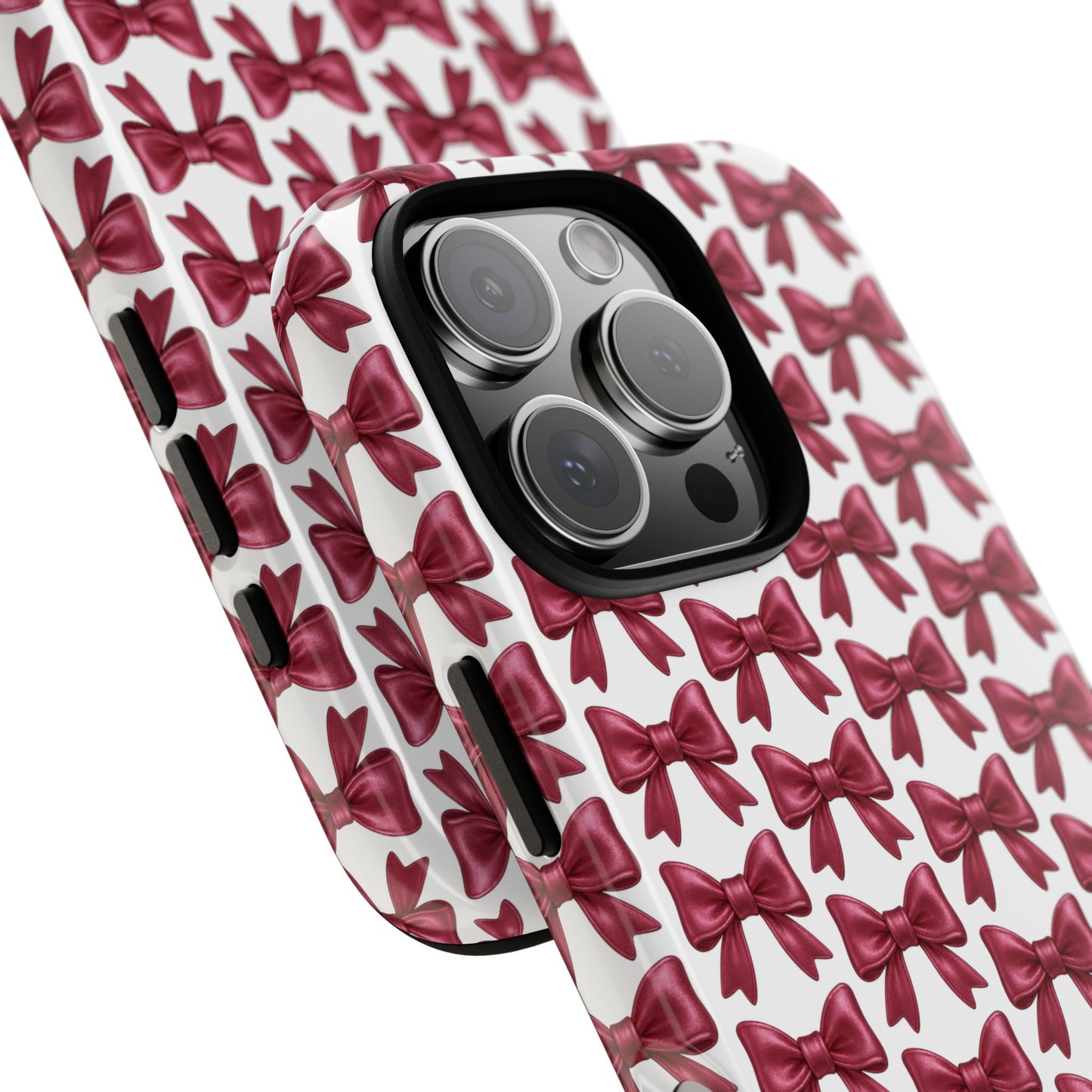 Coquette Bow iPhone Case - Burgundy Ribbon Pattern Phone Cover, Girly Aesthetic Accessory, Cute Gift for Her