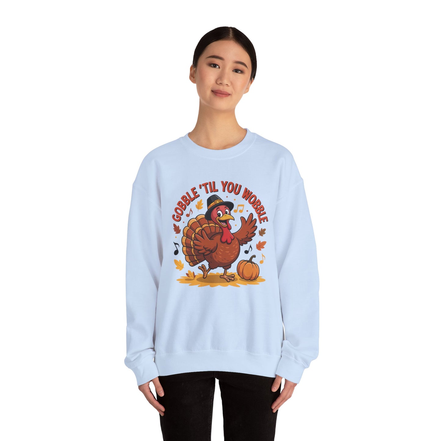 Gobble Til You Wobble Sweatshirt, Funny Cartoon Turkey Thanksgiving Crewneck, Dancing Turkey Fall Pullover, Cozy Friendsgiving Holiday Top