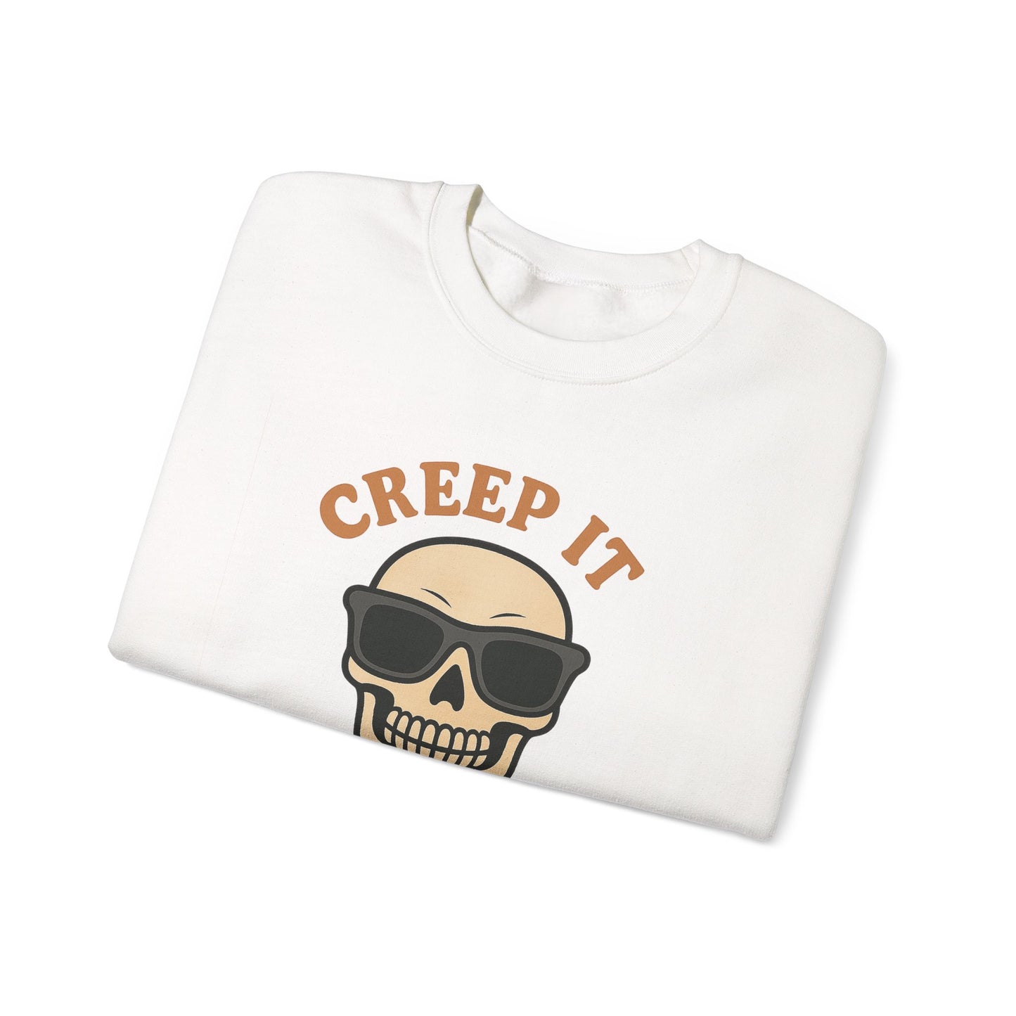 Creep It Real Skull Sweatshirt, Funny Halloween Skull Crewneck, Spooky Skeleton Pullover, Dark Graphic Sweatshirt, Unisex Halloween Gift