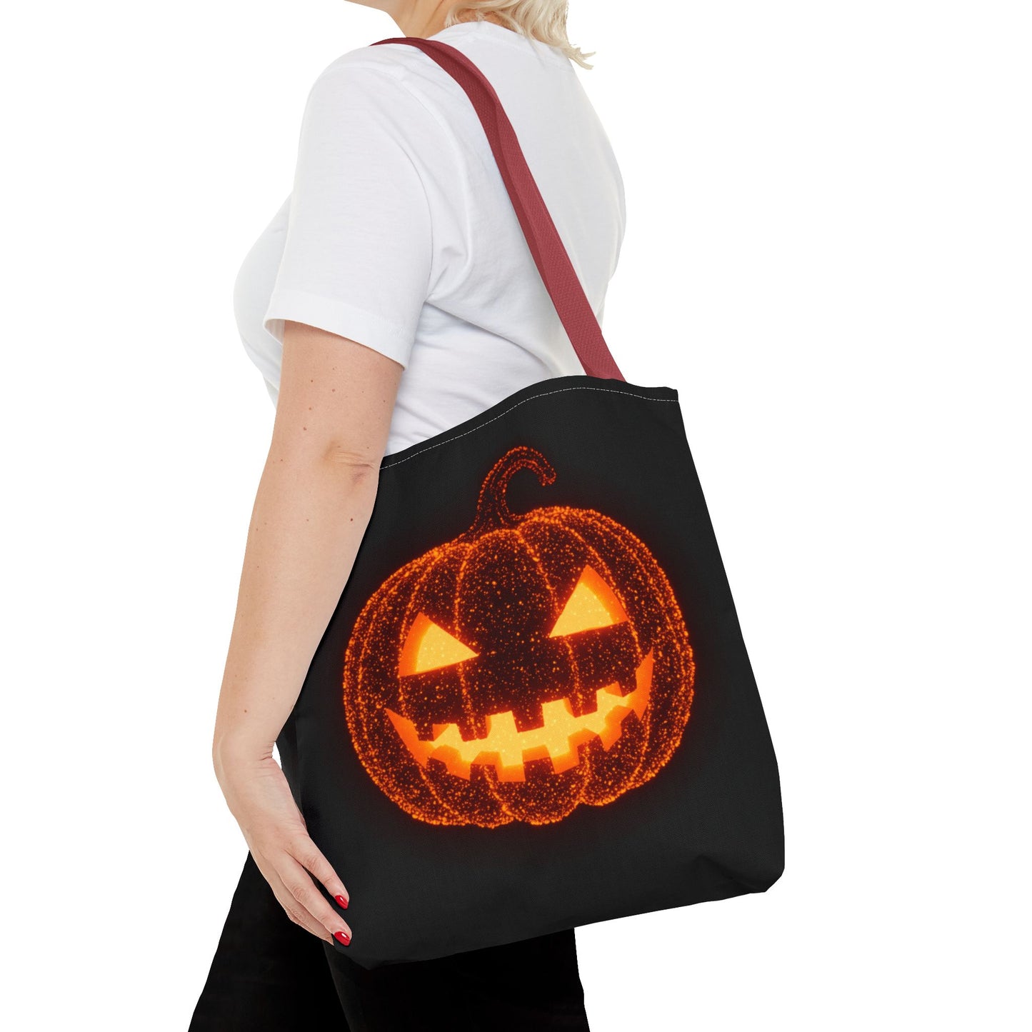 Glowing Pumpkin Tote Bag, Jack O Lantern Halloween Canvas Tote, Spooky Trick Or Treat Bag, Reusable Pumpkin Design Tote, Halloween Gift Bag