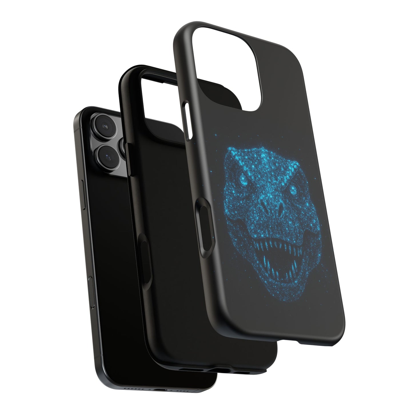 Bioluminescent Particle T-Rex iPhone Case - Galaxy-Style Cosmic Dino on Tough Dual-Layer Cover, Gift for Dino & Space Fans