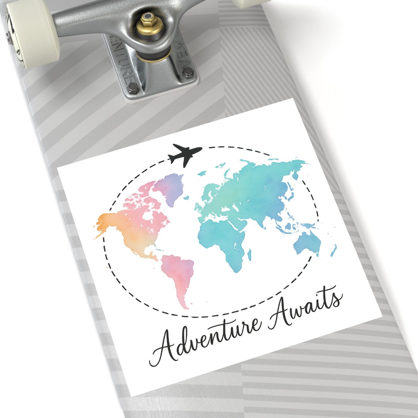 Watercolor Adventure Awaits World Map Sticker - Travel Vinyl Laptop Decal, Wanderlust Gift, Waterproof Aesthetic Globe Sticker