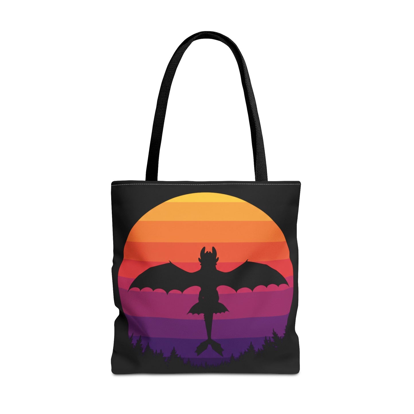 Sunset Dragon Flight Tote Bag, Reusable Eco-Friendly Shoulder Bag With Silhouette Design, Aesthetic Black Tote For Everyday Use And Gifts