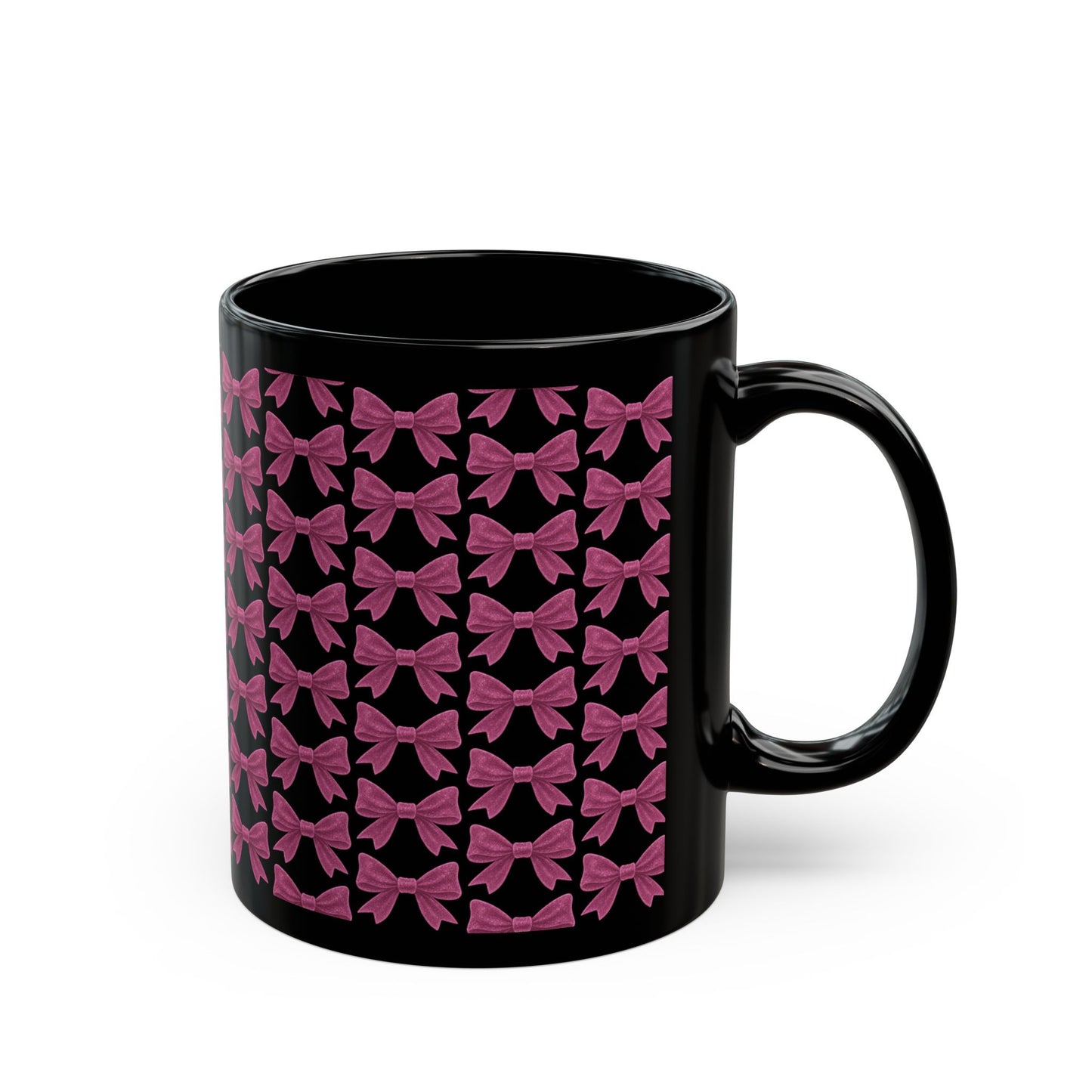 Mug with Sparkling Pink Bow Pattern Feminine Cup Unique Decor Black Pink Kitchen Mug