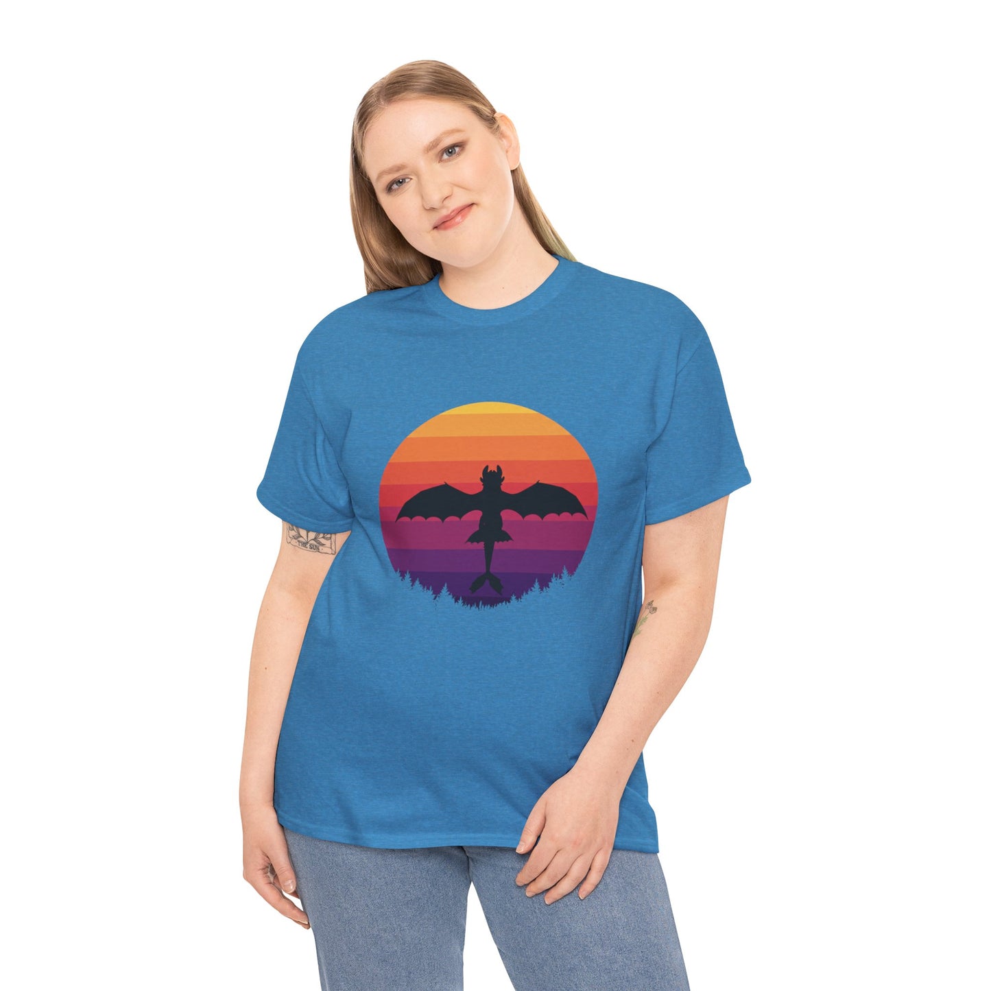 Night Dragon Sunset T-Shirt | Retro Dragon Silhouette Tee | Fantasy Dragon Shirt | Unisex Graphic Tee | Gift for Dragon Lovers