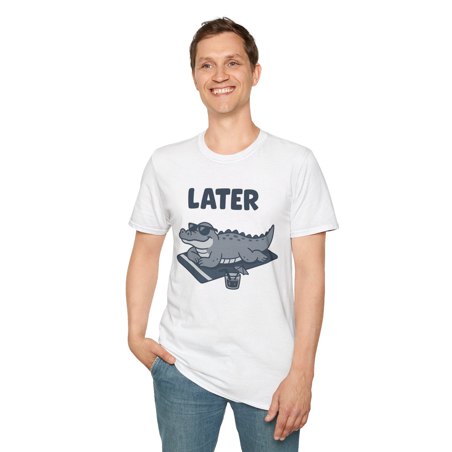 Later Gator Lounge Graphic Tee - Funny Alligator T-Shirt, Summer Vacation Humor, Cute Animal Tee, Relax Gift for Him and Her