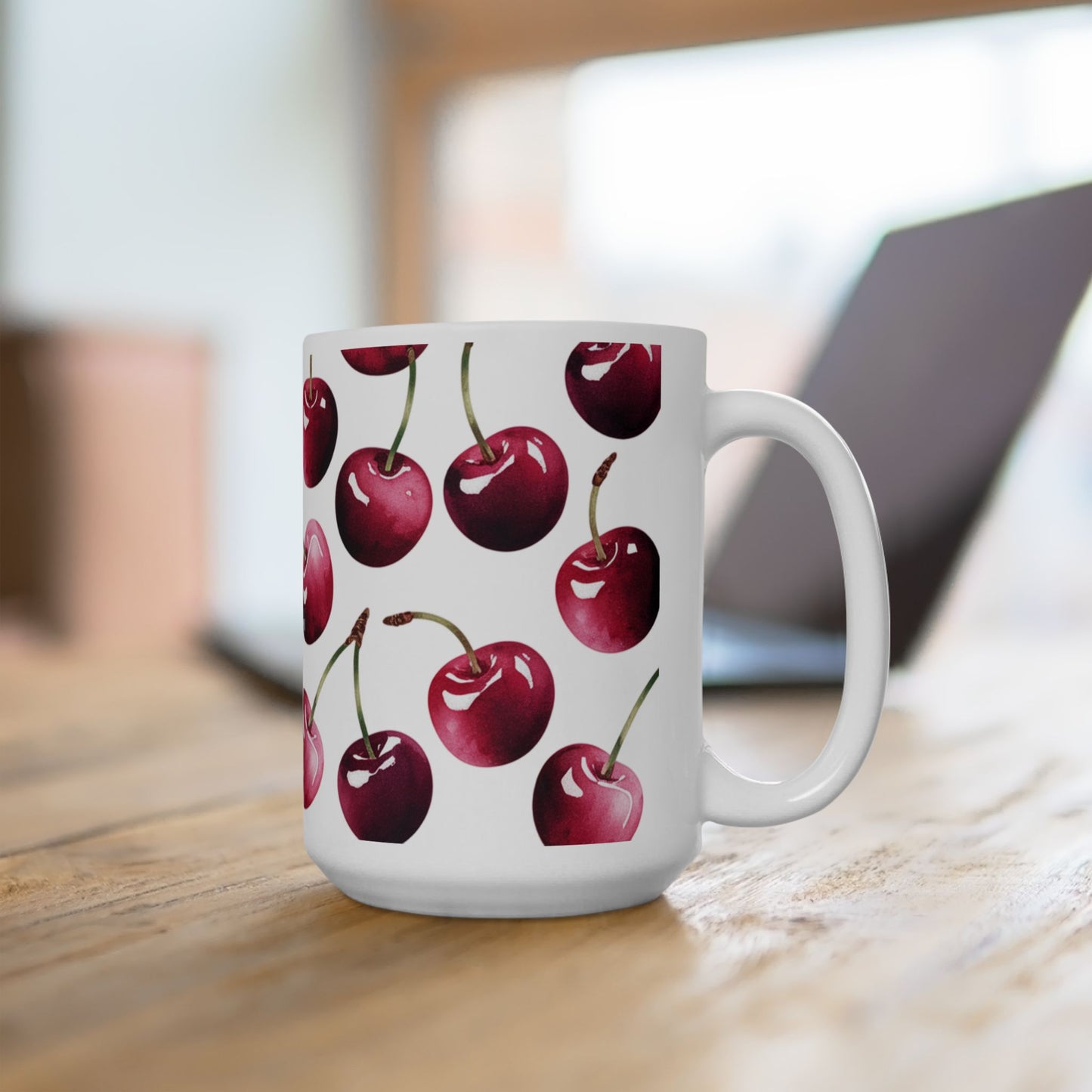 Cherry Pattern Ceramic Coffee Mug – Retro Fruit Cherry Mug, Aesthetic Coquette Cherry Design, Cottagecore Kitchen Gift 11oz & 15oz