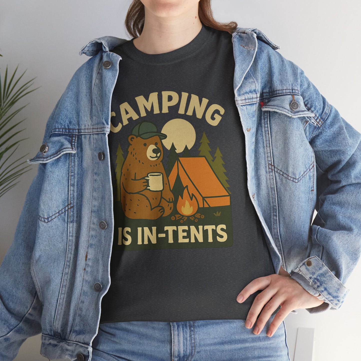 Camping Is In-Tents Funny Bear Camping Tee - Cute Outdoorsy Pun Shirt - Retro Campfire Graphic, Nature Lover Gift, Unisex Adventure Apparel