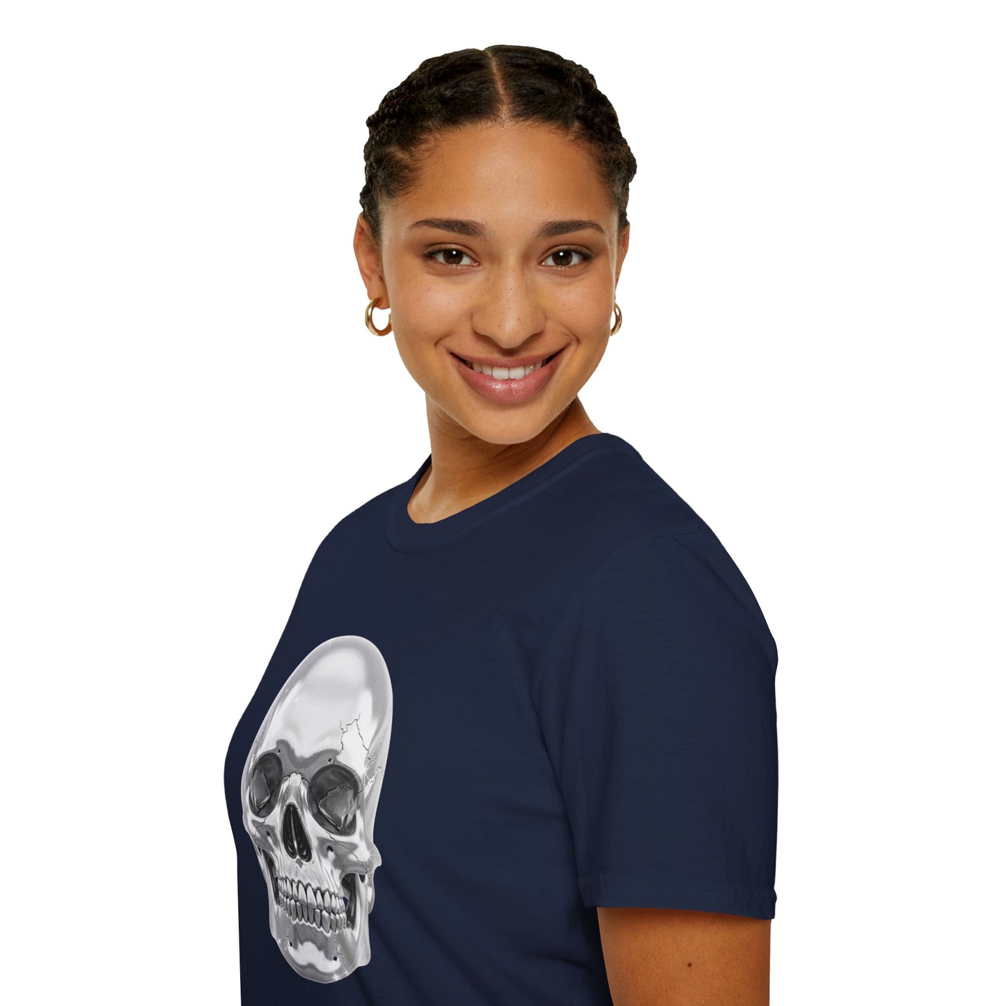 Chrome Skull Graphic Tee - Edgy Metallic Skull Shirt - Retro Rock Vibe, Dark Aesthetic, Unisex Cool Gift - Trendy Fashion Statement Top