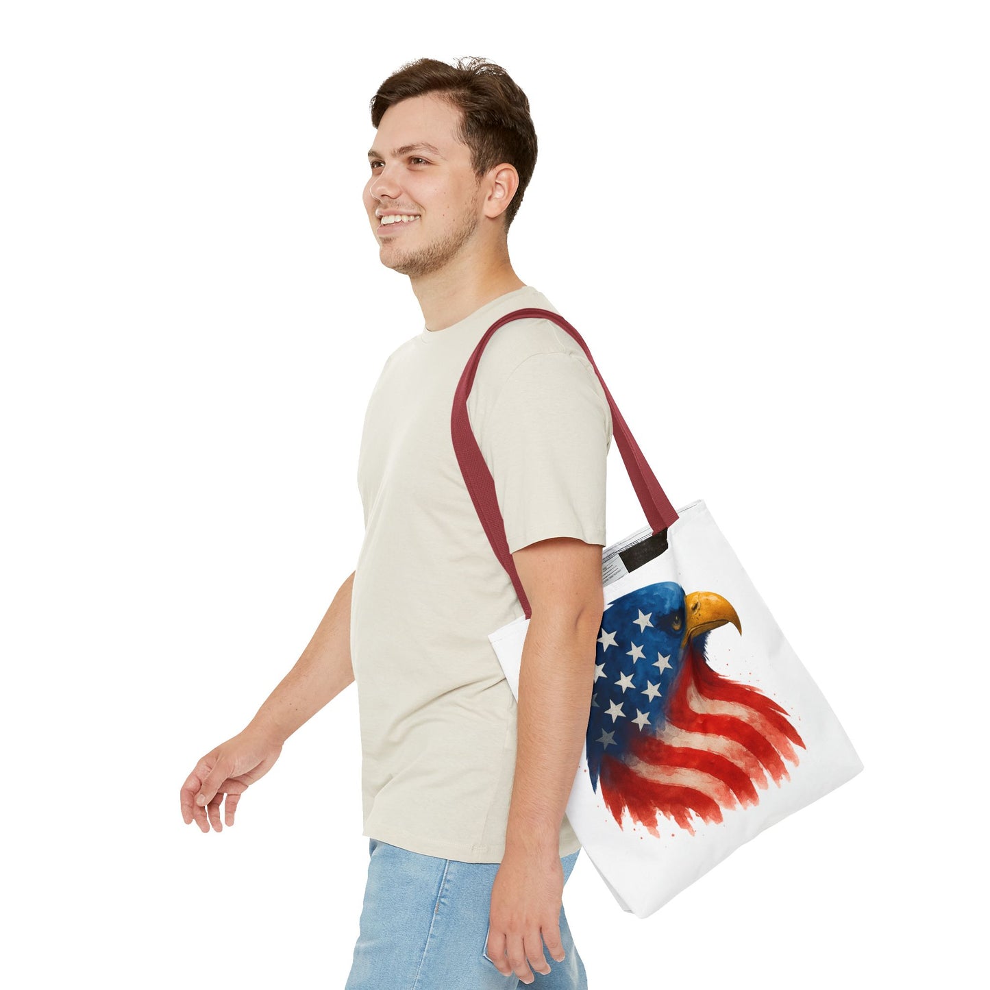 Patriotic Eagle Tote Bag USA Flag Canvas Carryall - Eco-Friendly Independence Day, Memorial Day Gift for Veterans, Reusable Shopping Bag