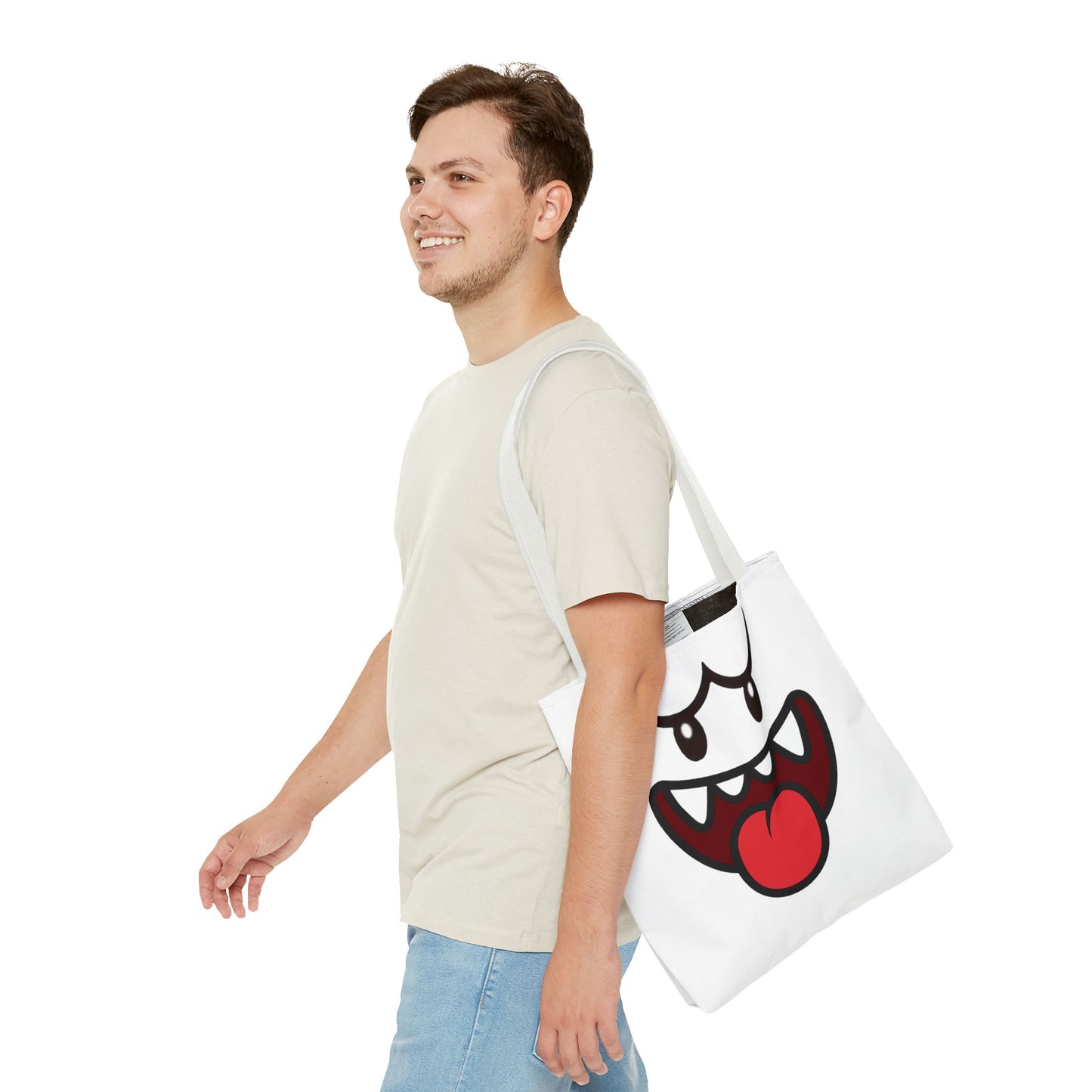 Funny Ghost Face Tote Bag, Spooky Halloween Shopping Bag, Creepy Cute Gamer Tote, Novelty Reusable Canvas Bag, Horror Themed Trick or Treat Bag