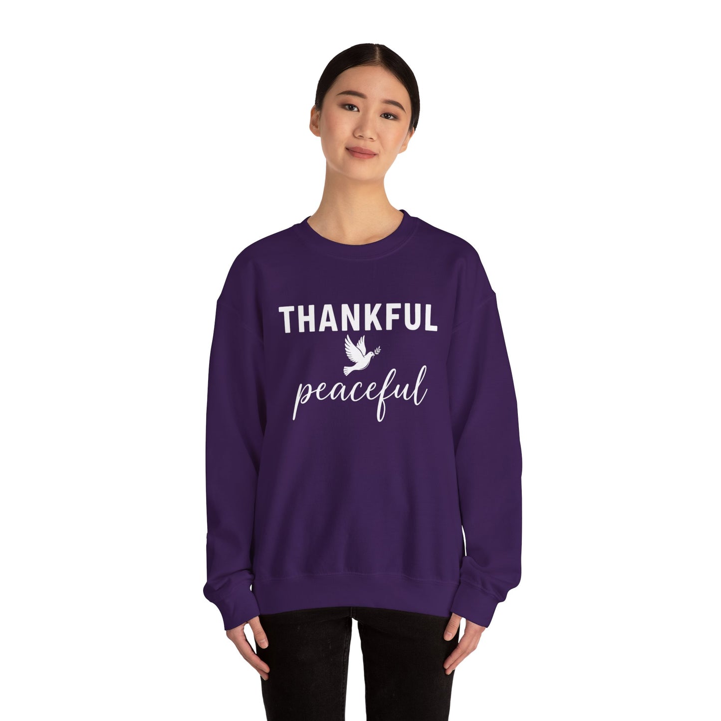 Thankful Peaceful Sweatshirt, Inspirational Quote Crewneck, Positive Message Sweater, Gratitude Gift, Cozy Faith Based Pullover