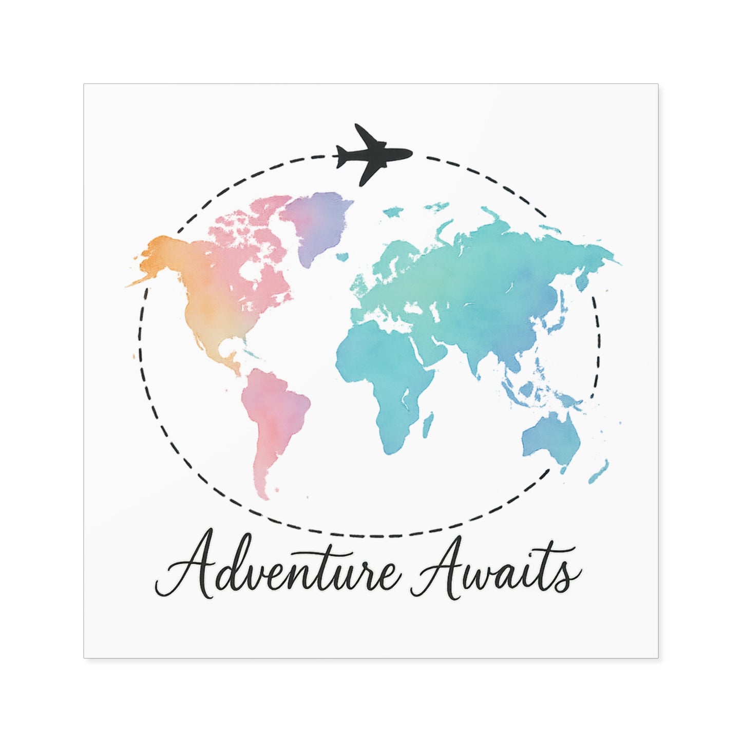 Watercolor Adventure Awaits World Map Sticker - Travel Vinyl Laptop Decal, Wanderlust Gift, Waterproof Aesthetic Globe Sticker