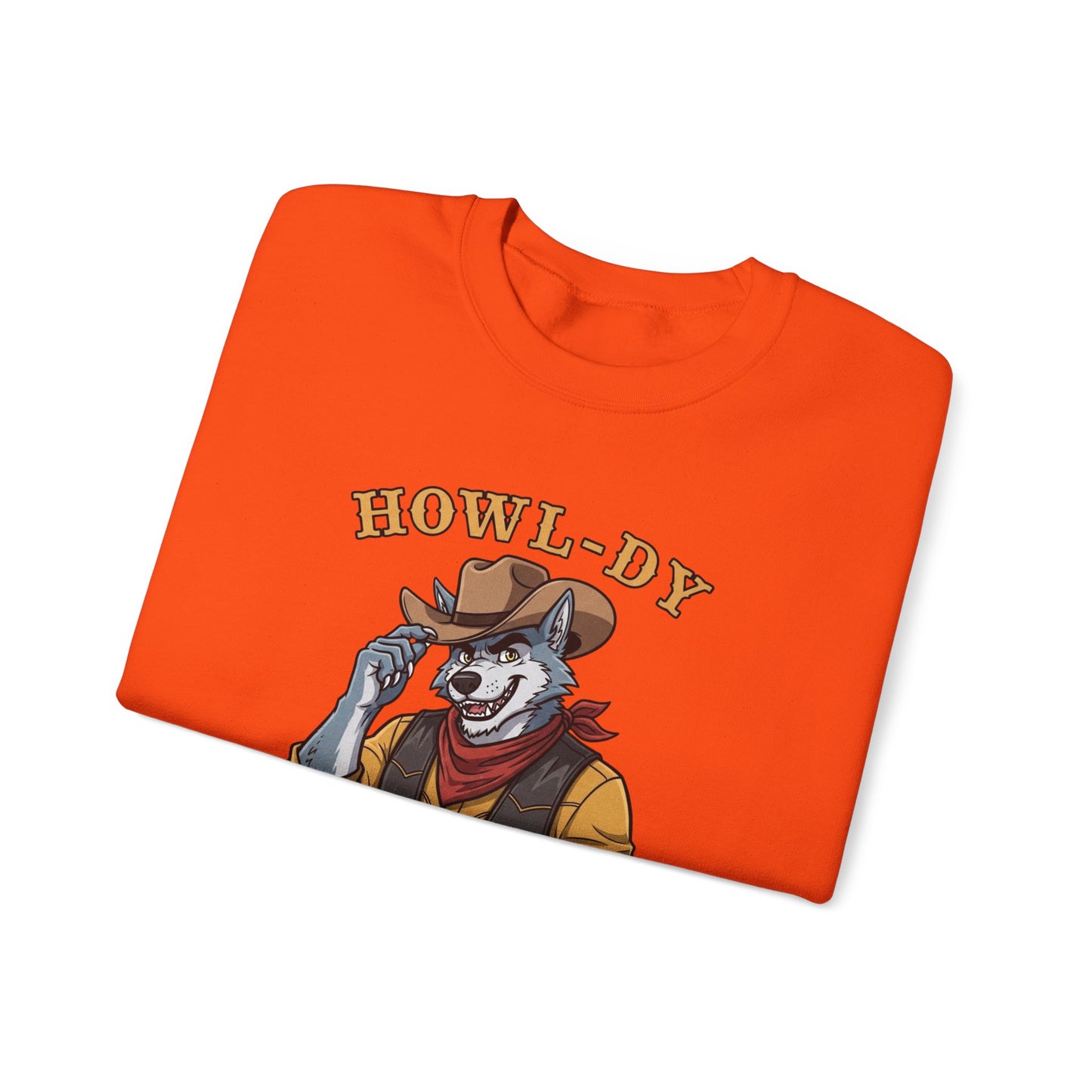 Howl-dy Partner Wolf Sweatshirt, Cowboy Werewolf Halloween Crewneck, Western Spooky Graphic Pullover for Animal Lover Gift Sweatshirt