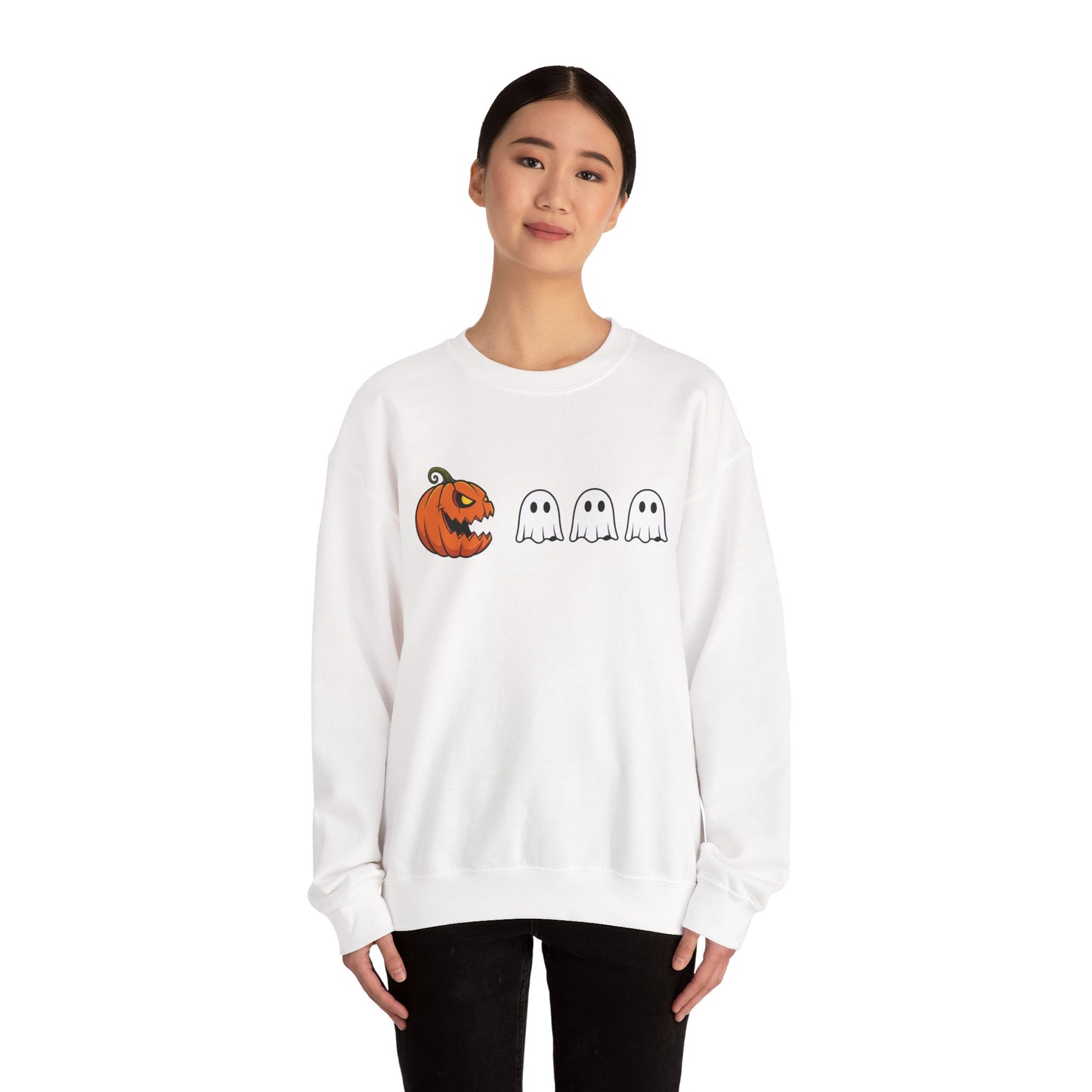 Pumpkin Ghost Sweatshirt, Funny Halloween Crewneck, Spooky Ghost Sweater, Cute Pumpkin Sweatshirt, Fall Outfit, Scary Face Sweatshirt