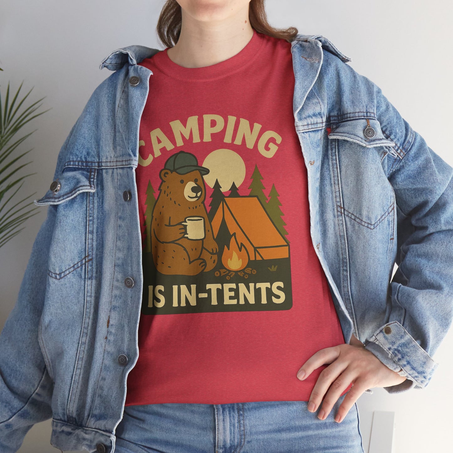 Camping Is In-Tents Funny Bear Camping Tee - Cute Outdoorsy Pun Shirt - Retro Campfire Graphic, Nature Lover Gift, Unisex Adventure Apparel