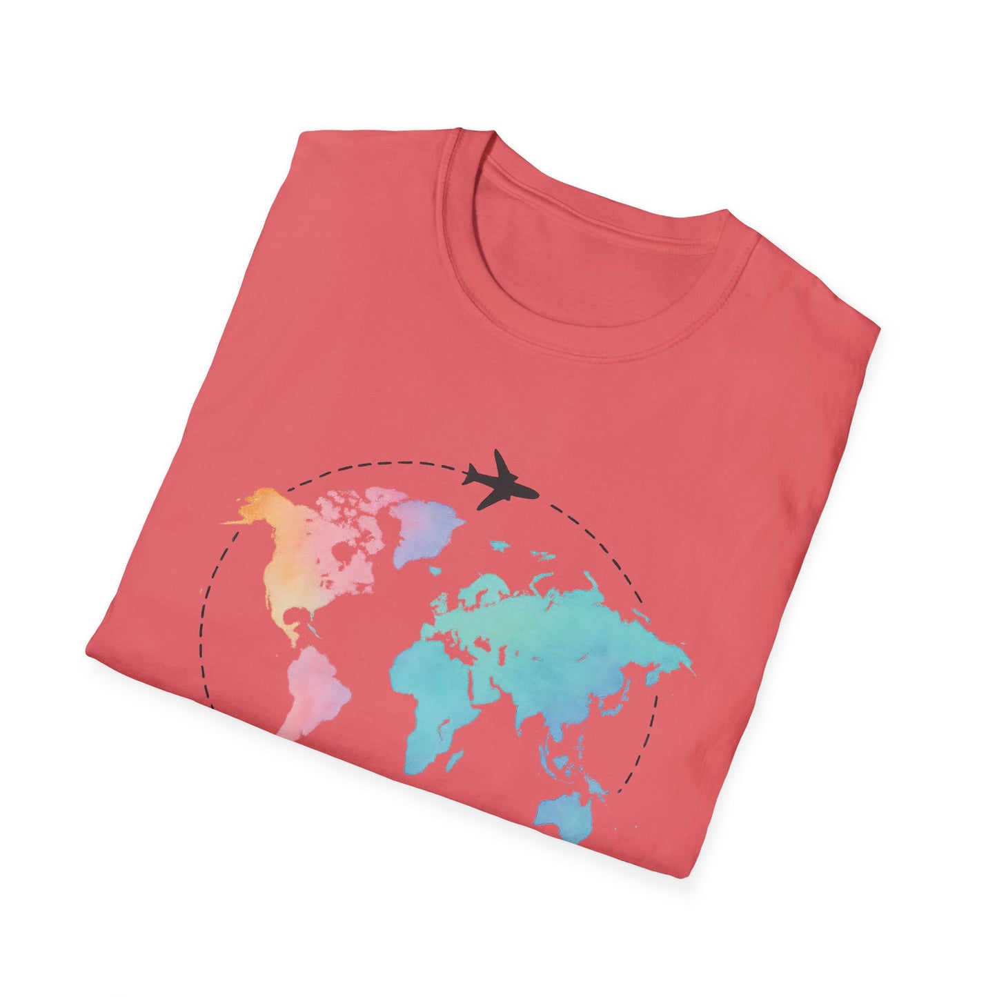 Adventure Awaits Travel Shirt | Watercolor World Map Tee for Women and Men | Wanderlust Gift for Travelers, Hikers, Campers, Beach Lovers