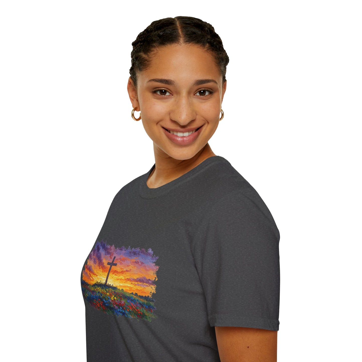 Van Gogh-Style Cross Sunset T-Shirt | Christian Faith Tee, Impressionist Nature Cross Shirt, Sunset Religious Art, Faith & Landscape Gift