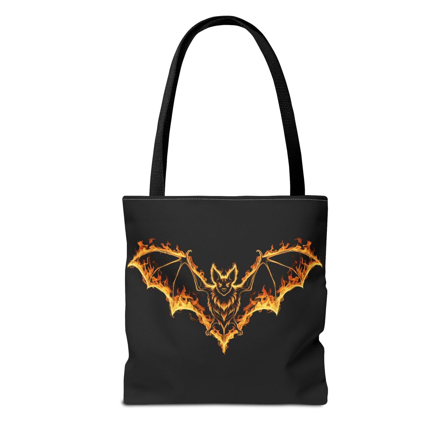 Flaming Bat Tote Bag, Gothic Halloween Canvas Tote, Fiery Wing Bat Design Tote, Spooky Season Accessory, Gothic Gift Tote