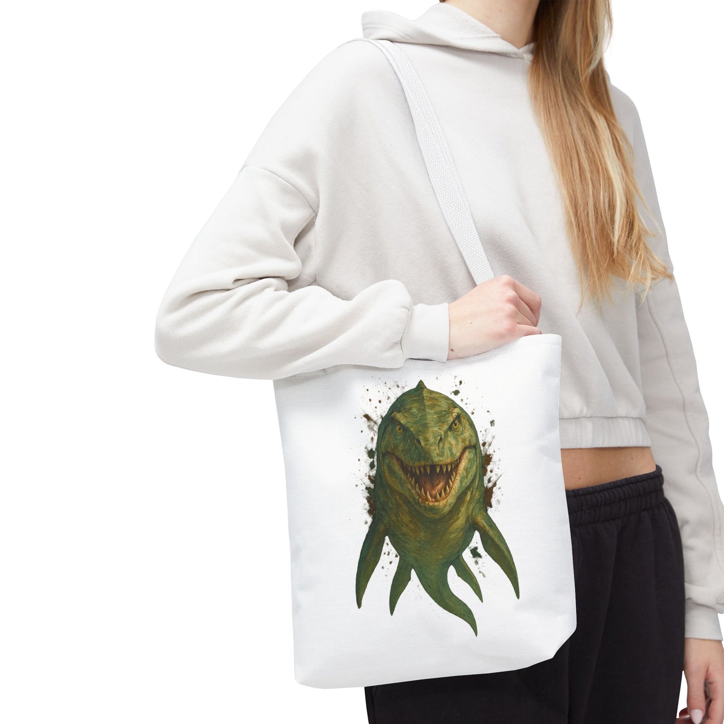 Watercolor Mosasaurus Tote Bag - Prehistoric Sea Monster Art, Dinosaur Ocean Reptile Gift, Eco Canvas Bag for Dino and Marine Fans