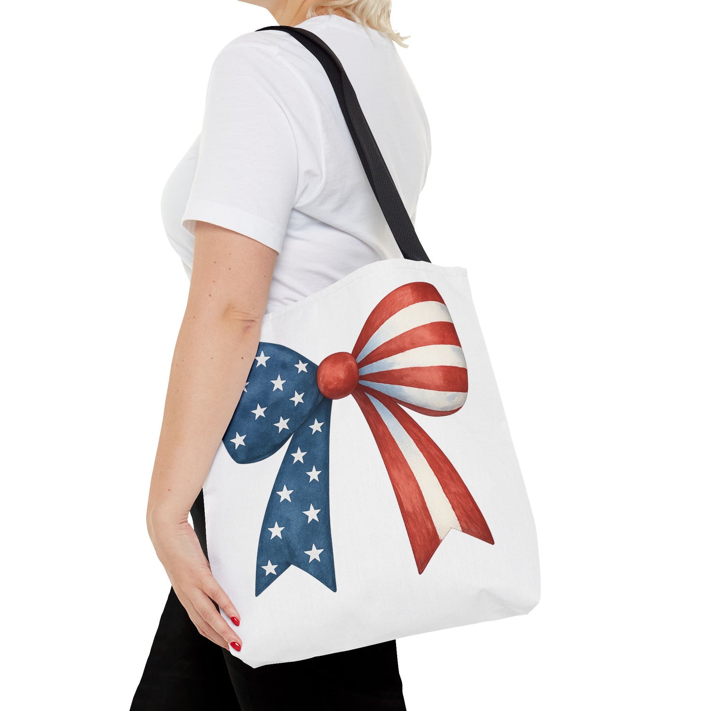 Patriotic Bow Tote Bag | 4th of July Reusable Bag | American Flag Tote | USA Stars Stripes Bag | Independence Day Gift | USA Market Bag