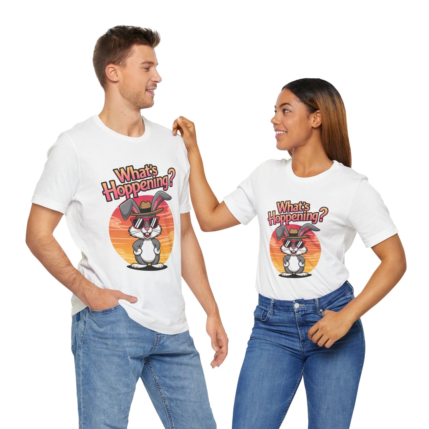 What’s Hoppening Funny Bunny Shirt – Cute Rabbit Pun T-Shirt – Sunset Graphic Tee for Animal Lovers, Easter, and Pun Enthusiasts