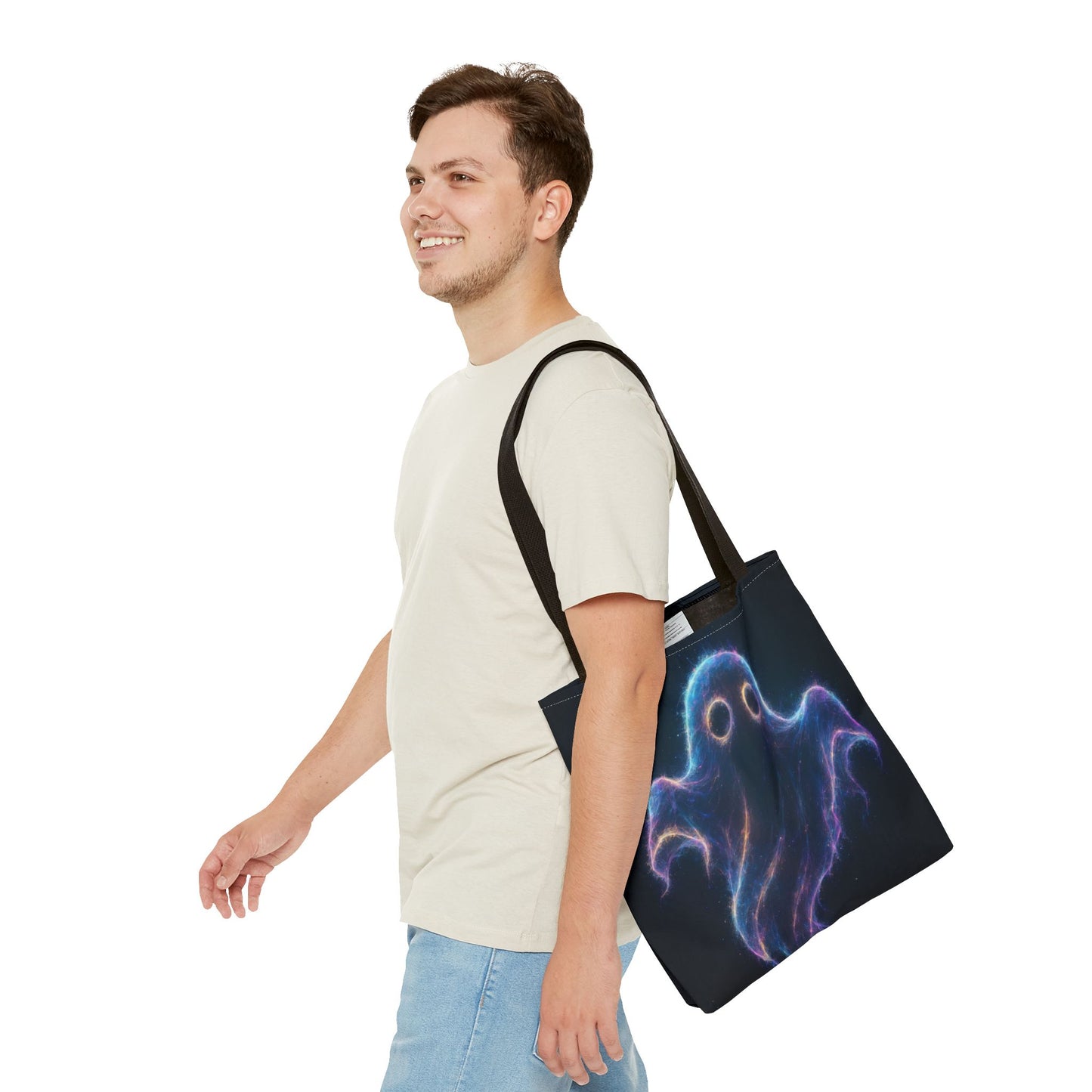 Neon Ghost Tote Bag, Spooky Halloween Canvas Tote, Glowing Cosmic Ghost Design Bag, Reusable Trick Or Treat Tote, Gothic Gift Accessory