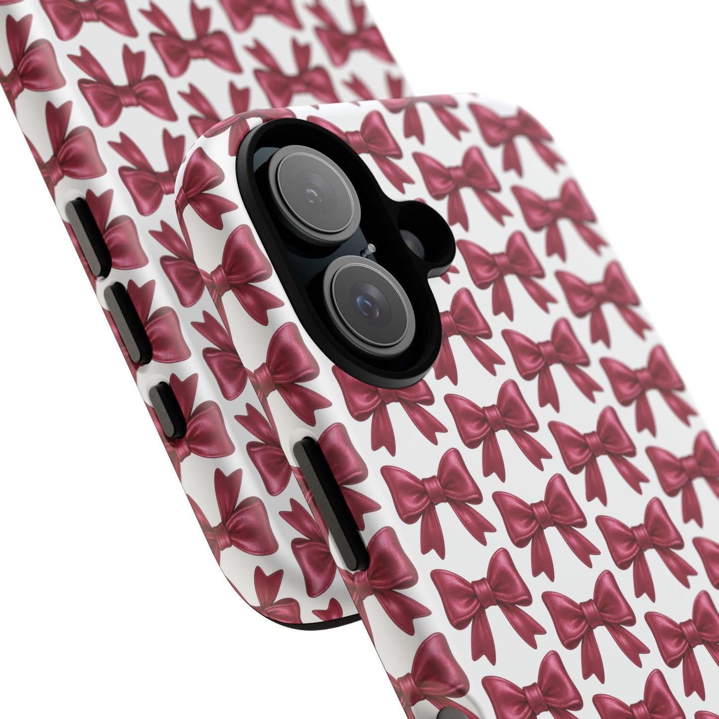 Coquette Bow iPhone Case - Burgundy Ribbon Pattern Phone Cover, Girly Aesthetic Accessory, Cute Gift for Her