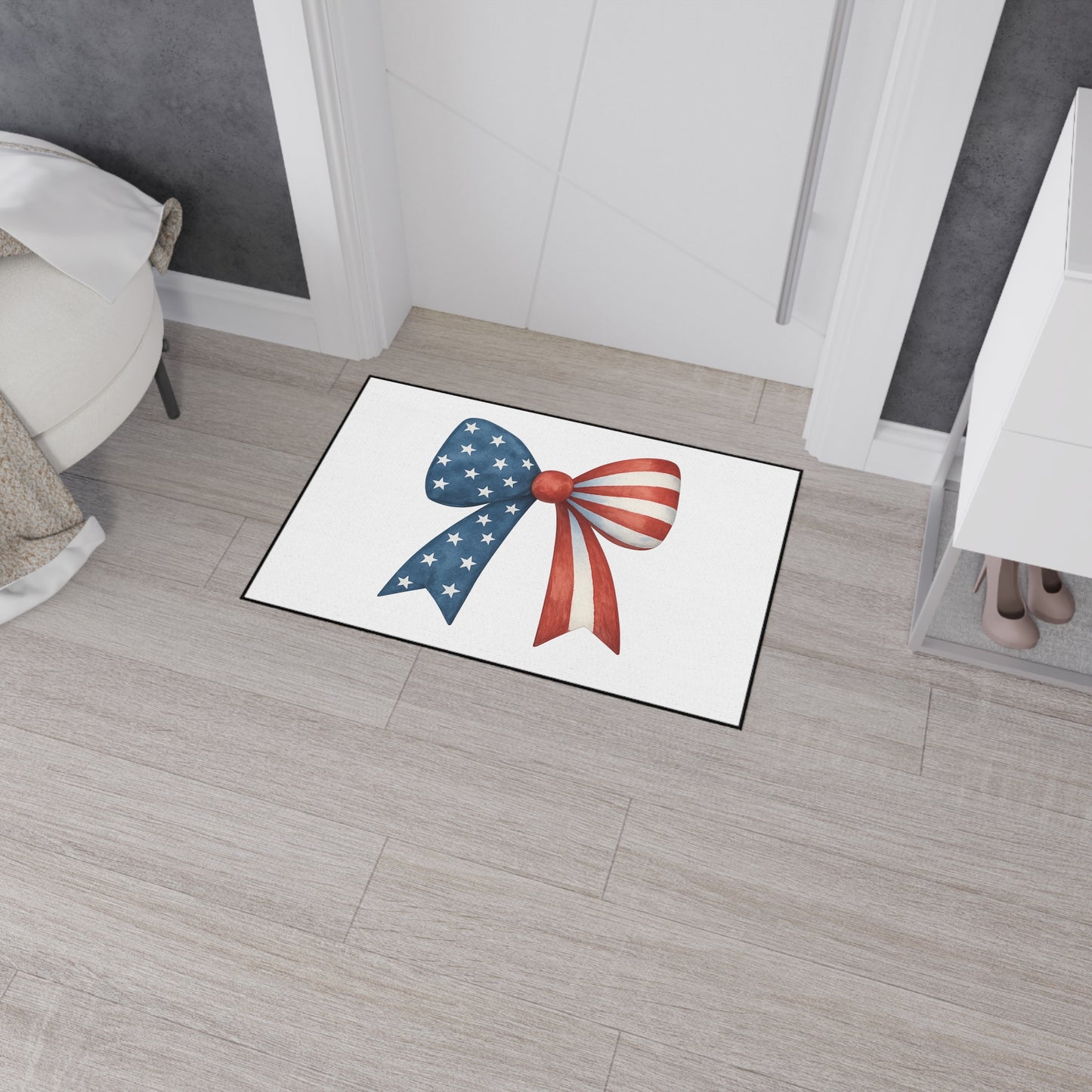 Patriotic Bow Door Mat | 4th of July Mat | American Flag Doormat | USA Stars Stripes Rug | July 4th Entryway Decor | Red White Blue Rug