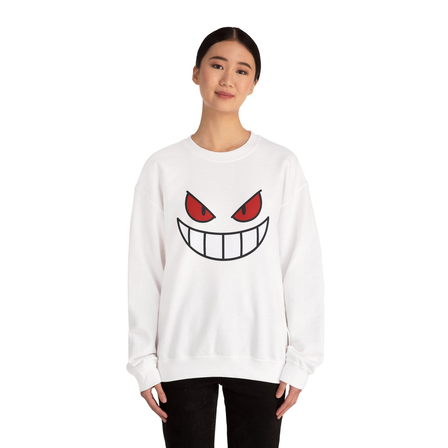 Evil Grin Sweatshirt, Creepy Skull Face Crewneck, Spooky Halloween Pullover, Dark Grinning Ghost Tee, Unisex Scary Smile Sweatshirt