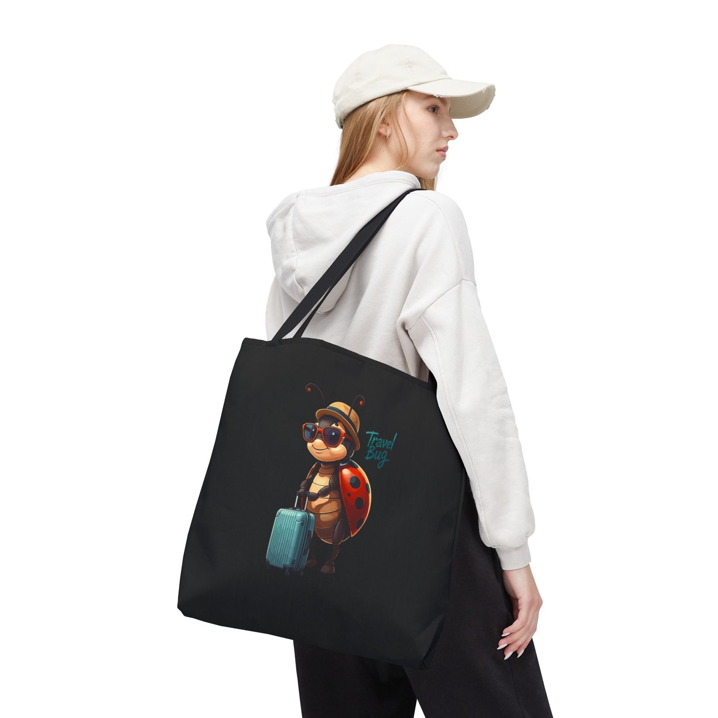 Travel Bug Tote Bag | Cute Ladybug with Suitcase Art Tote – Whimsical Travel Accessory, Aesthetic Canvas Bag | Gift for Travelers