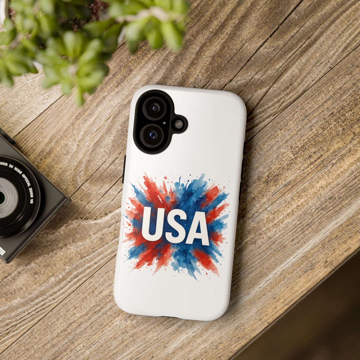 USA Splash iPhone Case - Patriotic Red White Blue Tough Cover, Dual-Layer Protection, 4th of July Memorial Day Gift