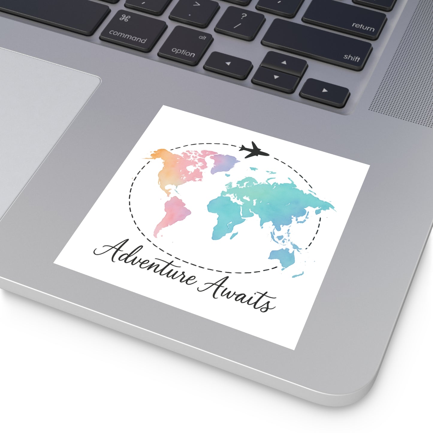Watercolor Adventure Awaits World Map Sticker - Travel Vinyl Laptop Decal, Wanderlust Gift, Waterproof Aesthetic Globe Sticker