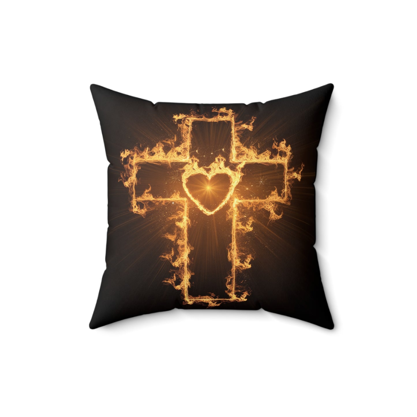 Flaming Cross Pillow - Decorative Christian Cushion for Faith-Inspired Decor