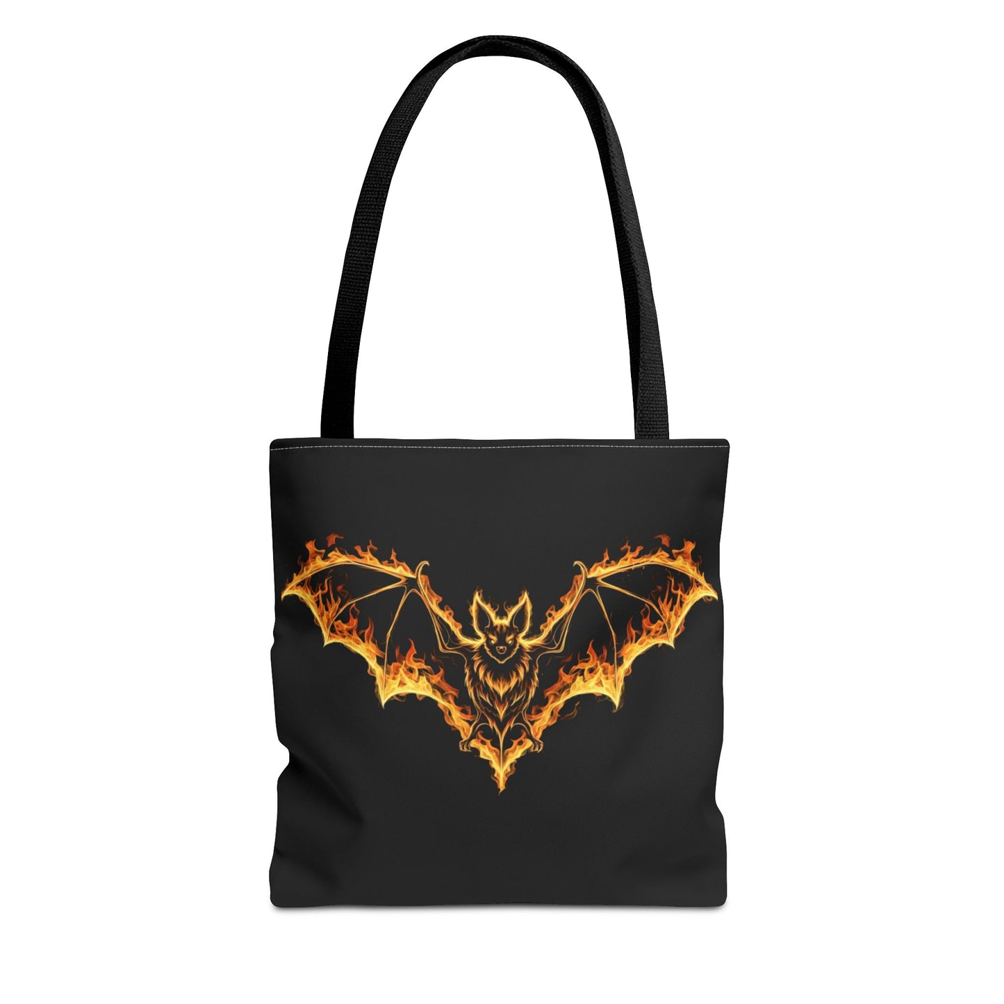 Flaming Bat Tote Bag, Gothic Halloween Canvas Tote, Fiery Wing Bat Design Tote, Spooky Season Accessory, Gothic Gift Tote